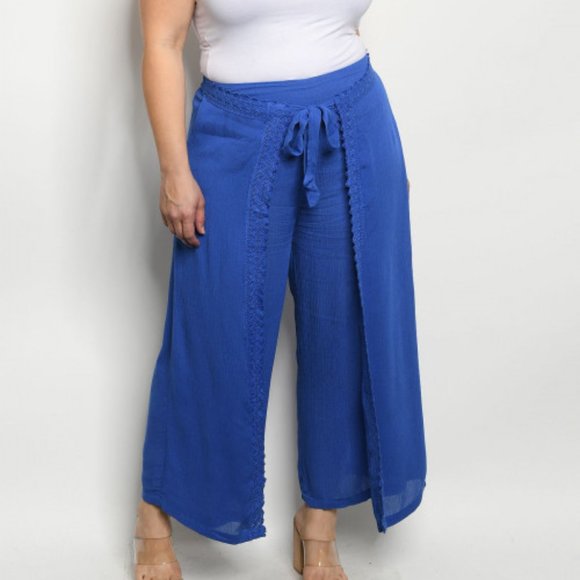 Plus Size Summer Breeze Blue Crochet Pull On Pants - Picture 1 of 7